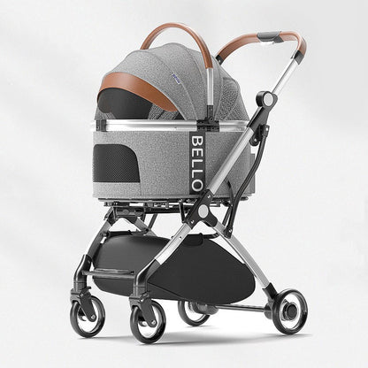 Deluxe Detachable Dog Stroller Grey