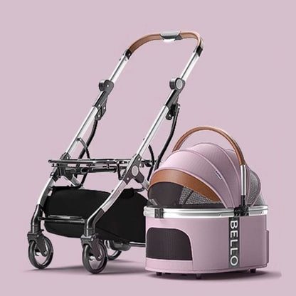 Convertible Design: Switch between stroller and carrier modes effortlessly. Easy Navigation: Sturdy wheels with 360-degree swivel for smooth, easy control. Sophisticated Style: Modern grey finish with ample storage for treats and essentials. Travel-Friendly: Lightweight and foldable for easy storage and transport. Comfort-First: Padded interior with a secure safety tether and breathable mesh windows.