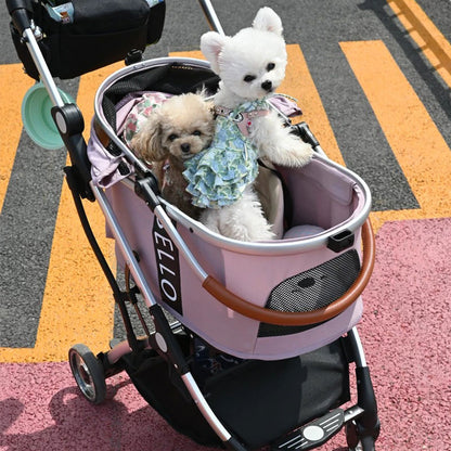 Convertible Design: Switch between stroller and carrier modes effortlessly. Easy Navigation: Sturdy wheels with 360-degree swivel for smooth, easy control. Sophisticated Style: Modern grey finish with ample storage for treats and essentials. Travel-Friendly: Lightweight and foldable for easy storage and transport. Comfort-First: Padded interior with a secure safety tether and breathable mesh windows.