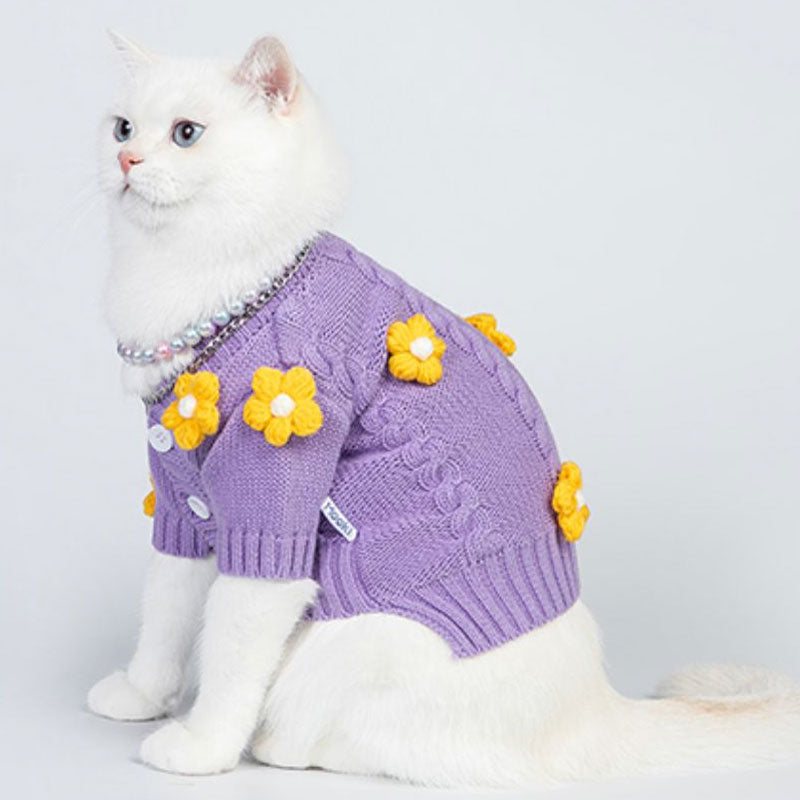 Flower Purple Dog Cardigan Sweater