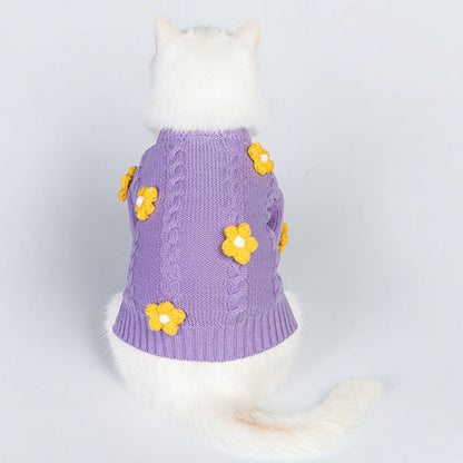 Flower Purple Dog Cardigan Sweater