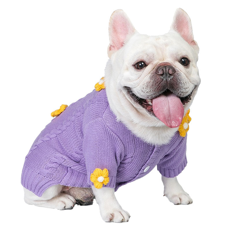 Flower Purple Dog Cardigan Sweater