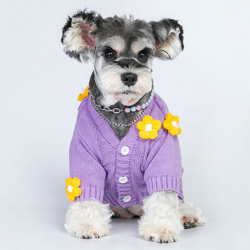 Flower Purple Dog Cardigan Sweater