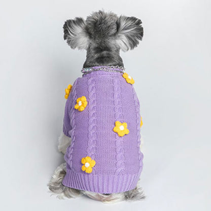 Flower Purple Dog Cardigan Sweater