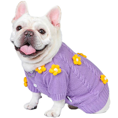 Flower Purple Dog Cardigan Sweater