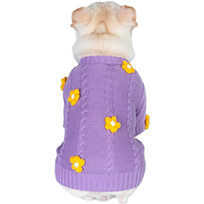 Flower Purple Dog Cardigan Sweater