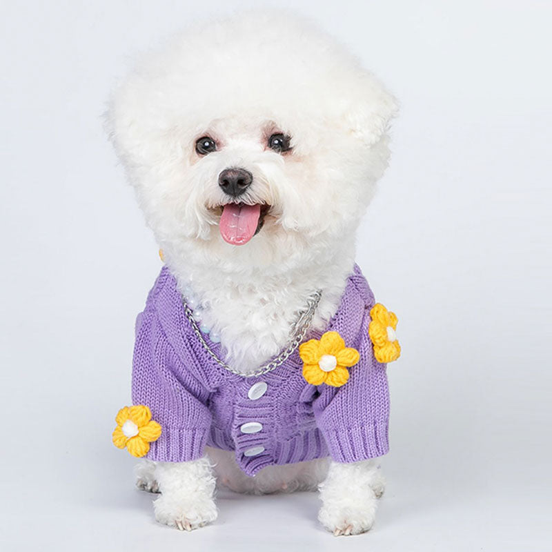 Flower Purple Dog Cardigan Sweater