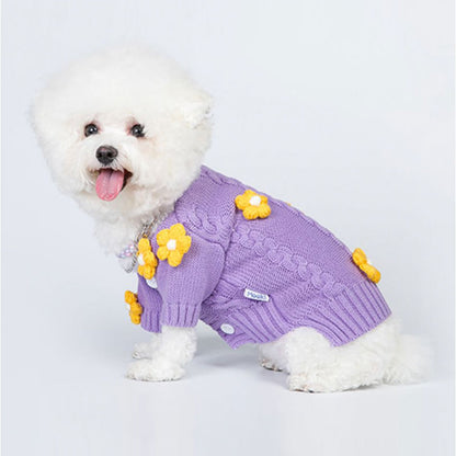 Flower Purple Dog Cardigan Sweater