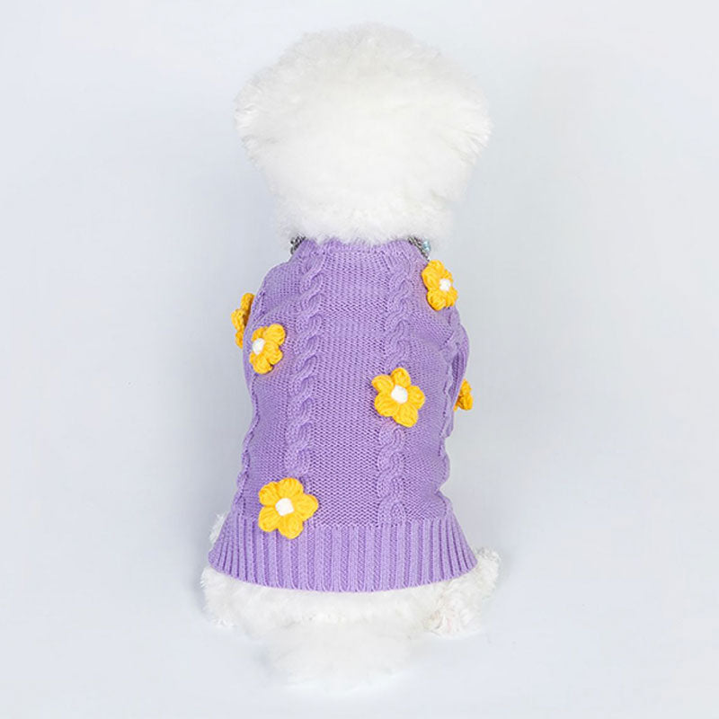 Flower Purple Dog Cardigan Sweater