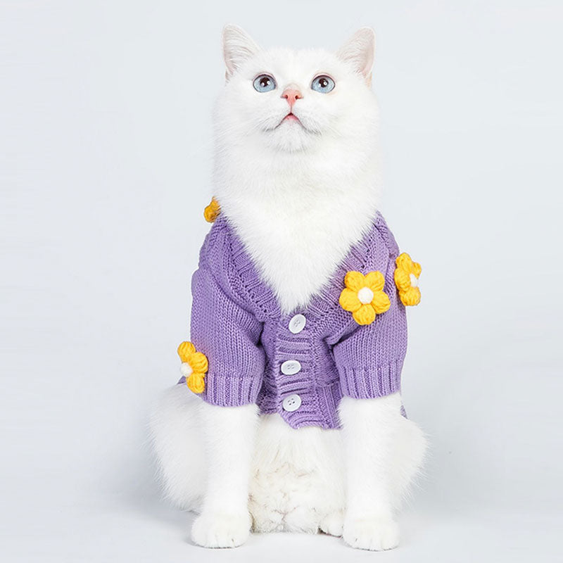 Flower Purple Dog Cardigan Sweater